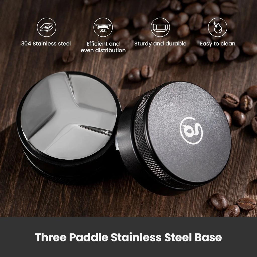 Black 58 mm coffee distributor for espresso puck prep