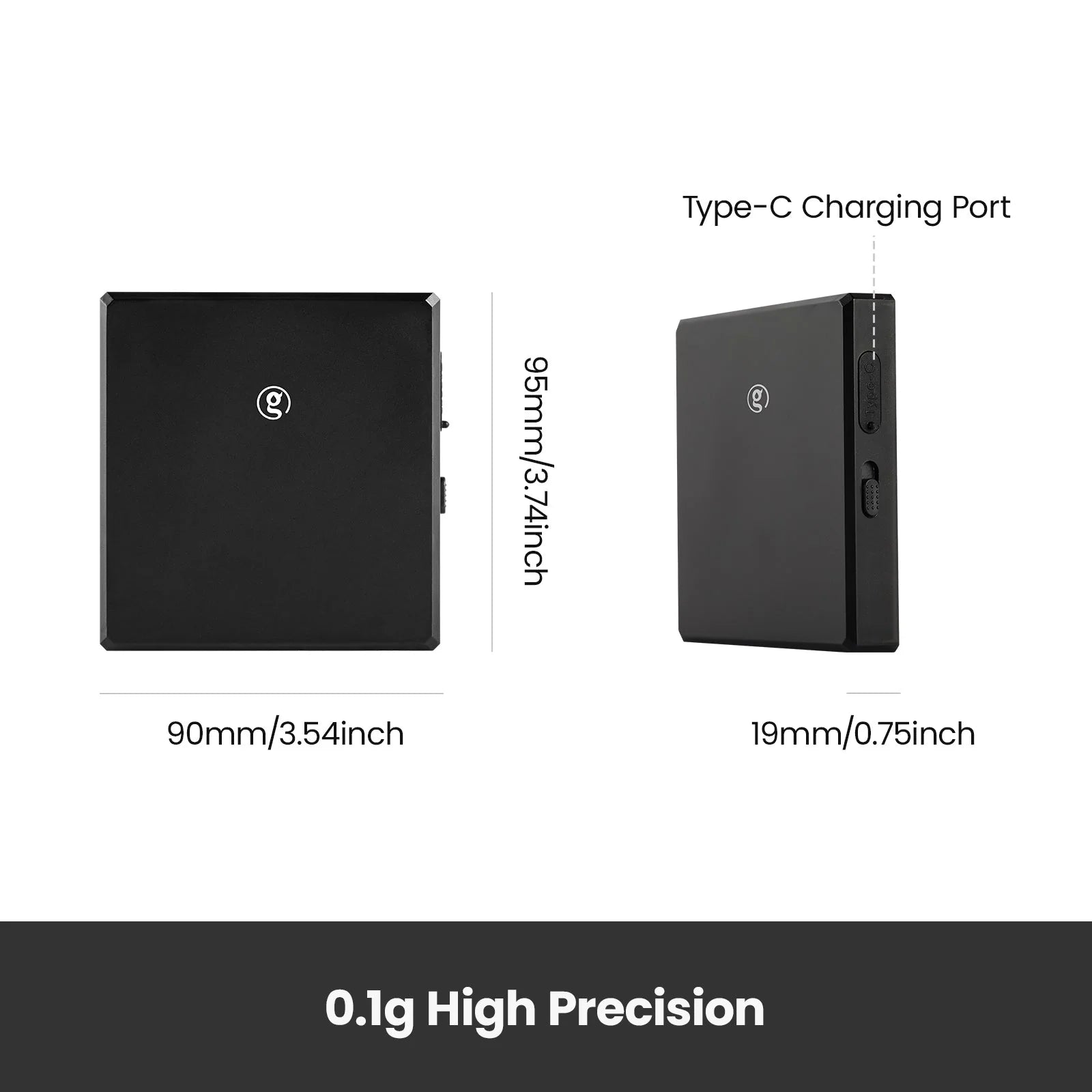 Black coffee scale with Type-C charging port and 0.1 g precision