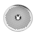 Close-up of a chrome filter screen with a textured center