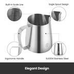 Chrome milk frothing pitcher for steaming milk at home