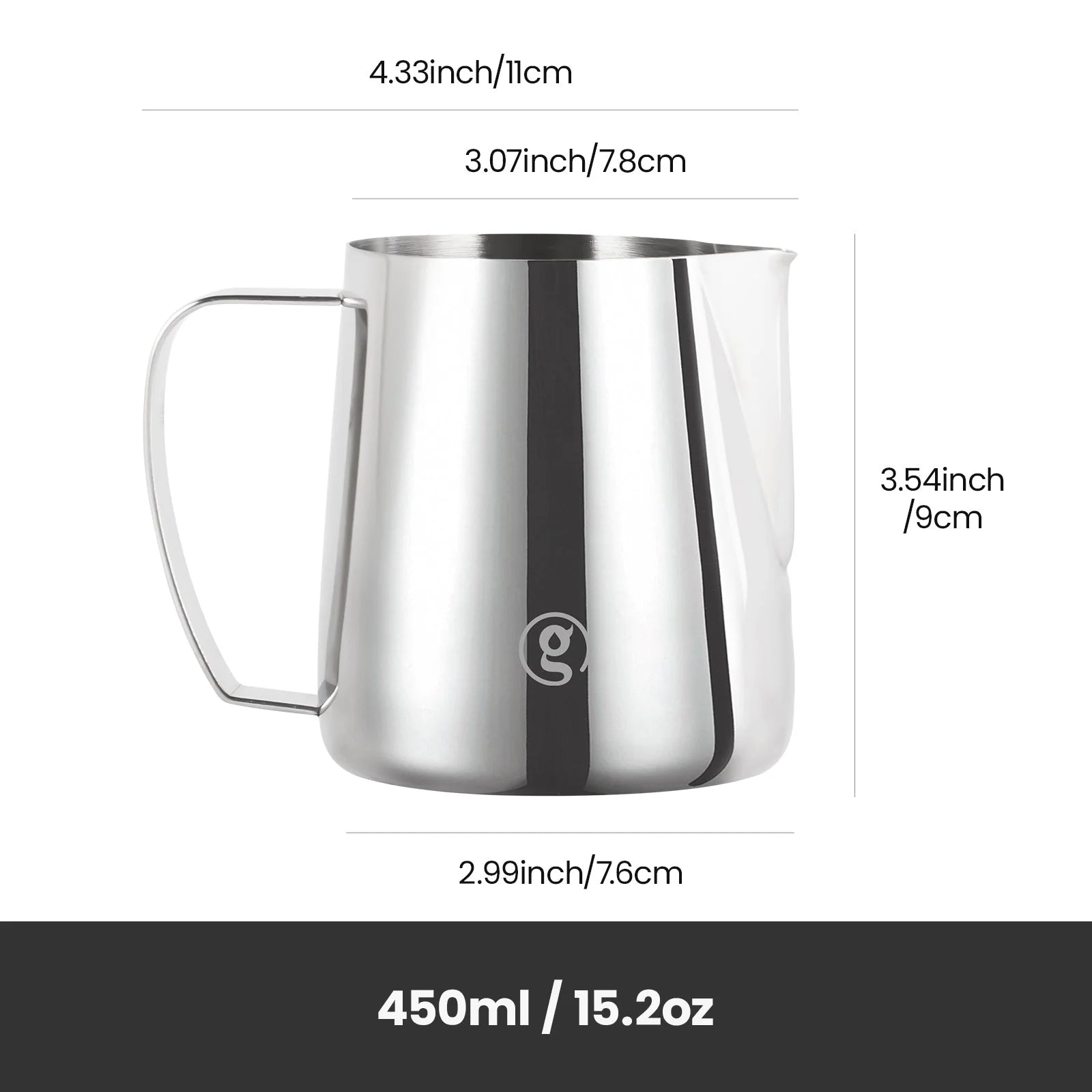 450 ml milk pitcher for flat whites, cappuccinos and lattes