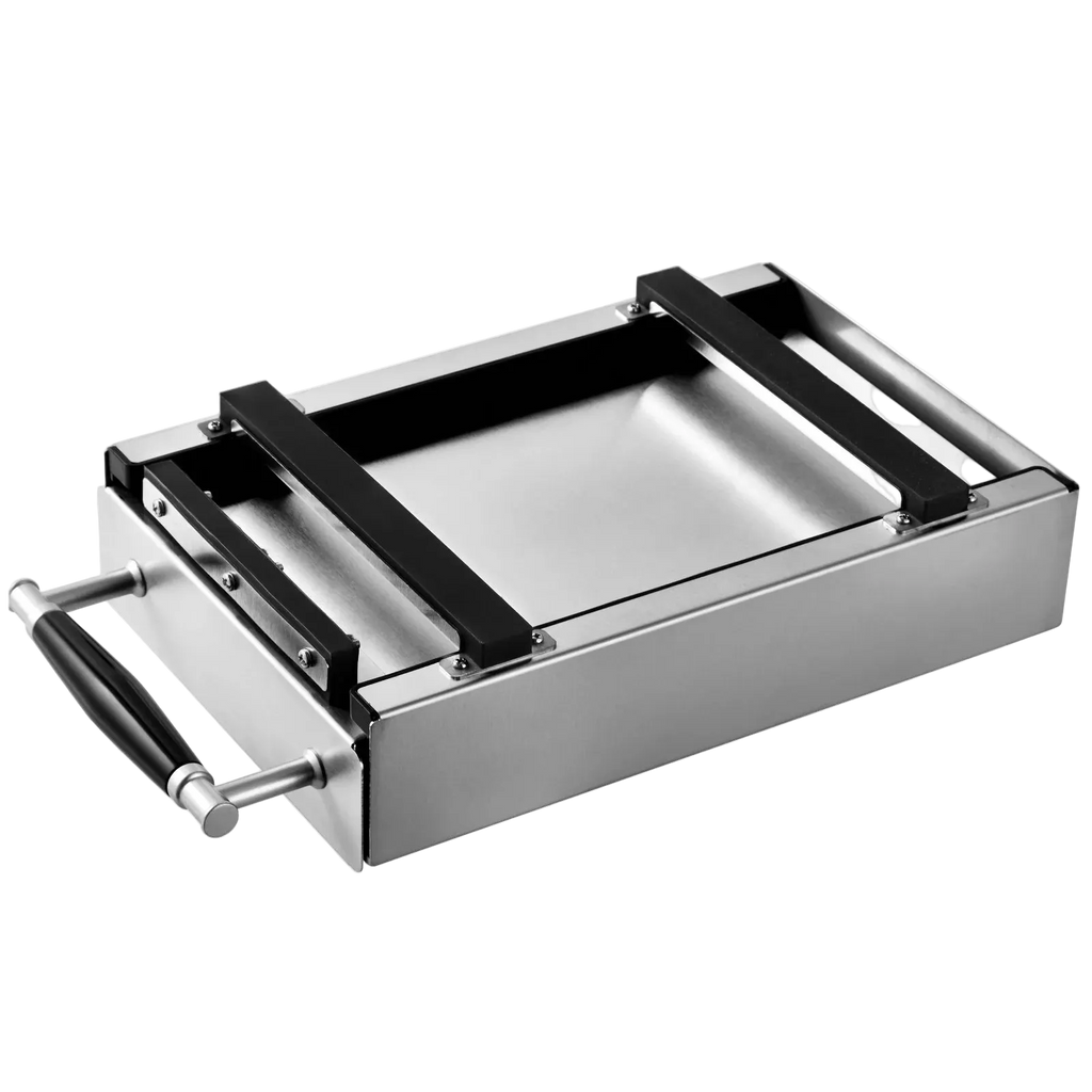 Underside view of stainless steel coffee knock box drawer rails