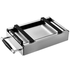 Underside view of stainless steel coffee knock box drawer rails