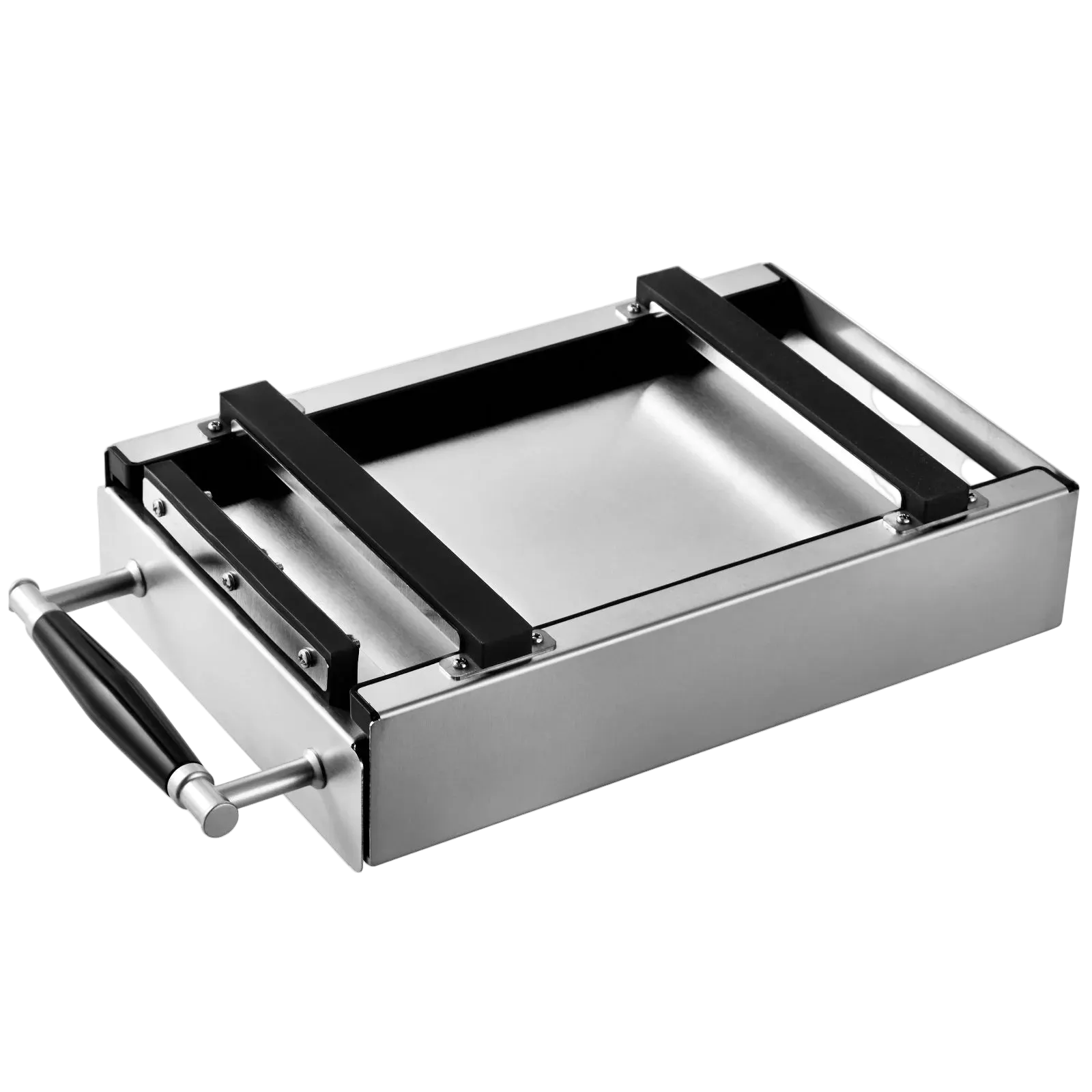 Underside view of stainless steel coffee knock box drawer rails
