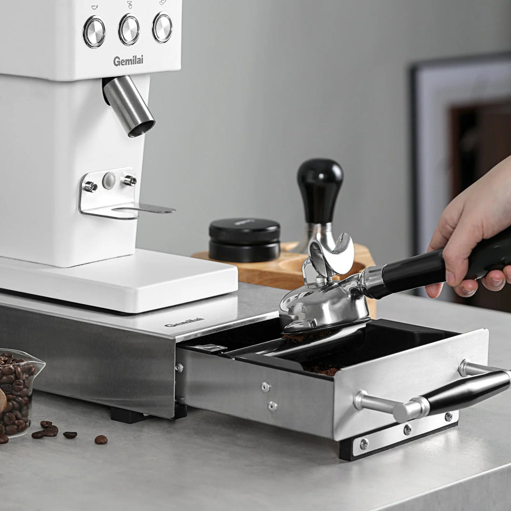 Coffee knock box drawer with pull-out puck compartment