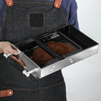 Compact stainless steel knock box for espresso bench setup