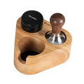 58 mm tamper station set with walnut tamper, coffee distributor and tamping station